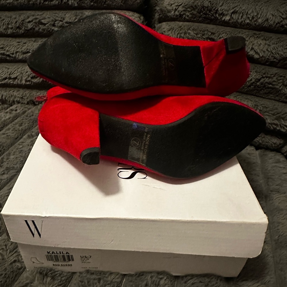 Dream Pairs Red Suede Pointed Toe Ankle Booties Size 7 Statement Heel - Picture 4 of 6